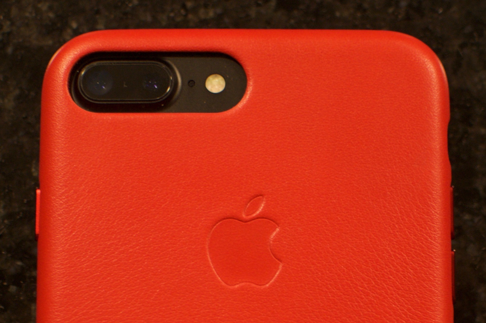iPhone 7 in red leather Apple case
